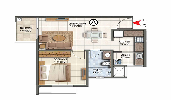 1 BHK Floor Plan