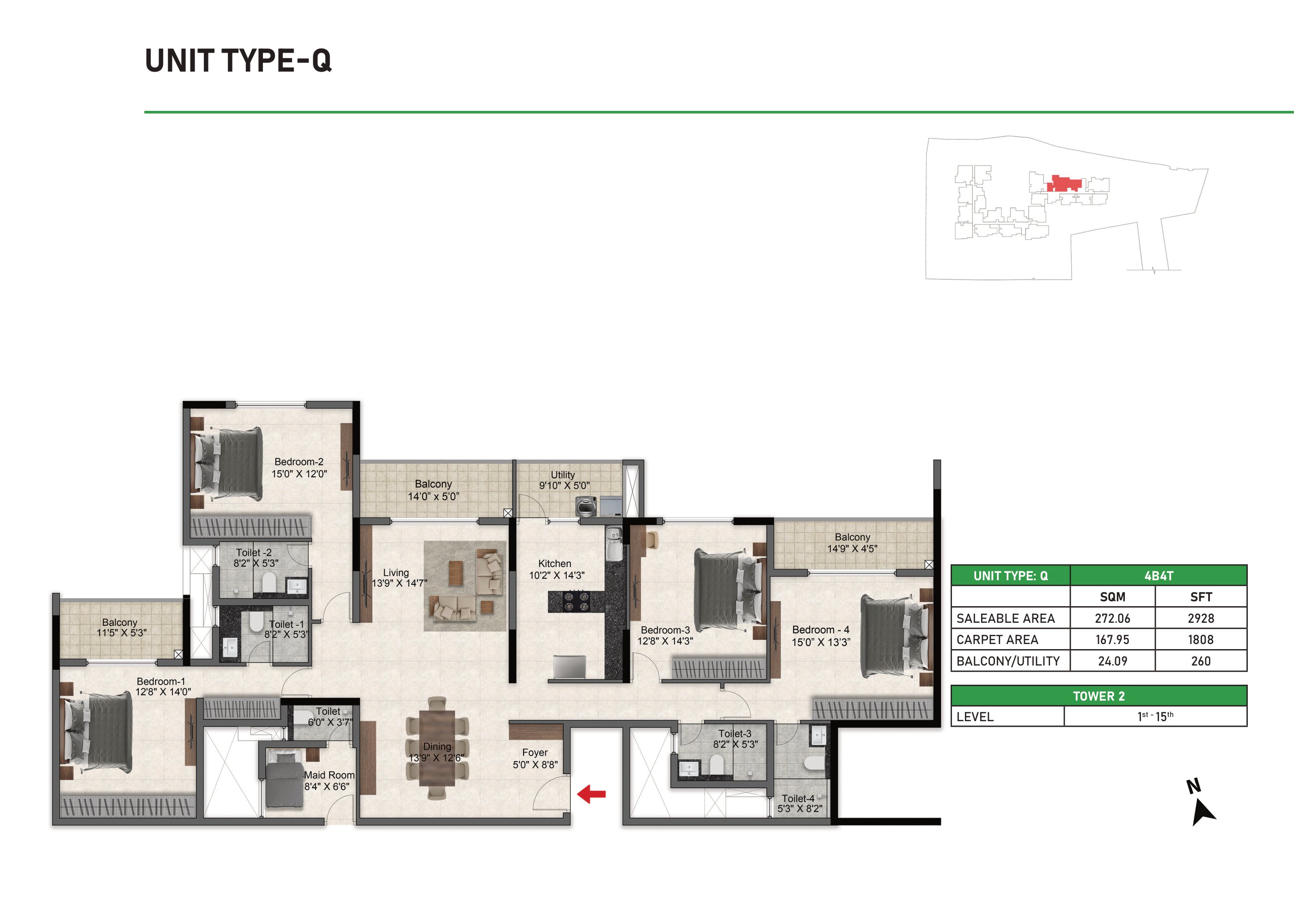 Prestige Glenbrook 4 BHK 2928 Sq Ft Floor Plan