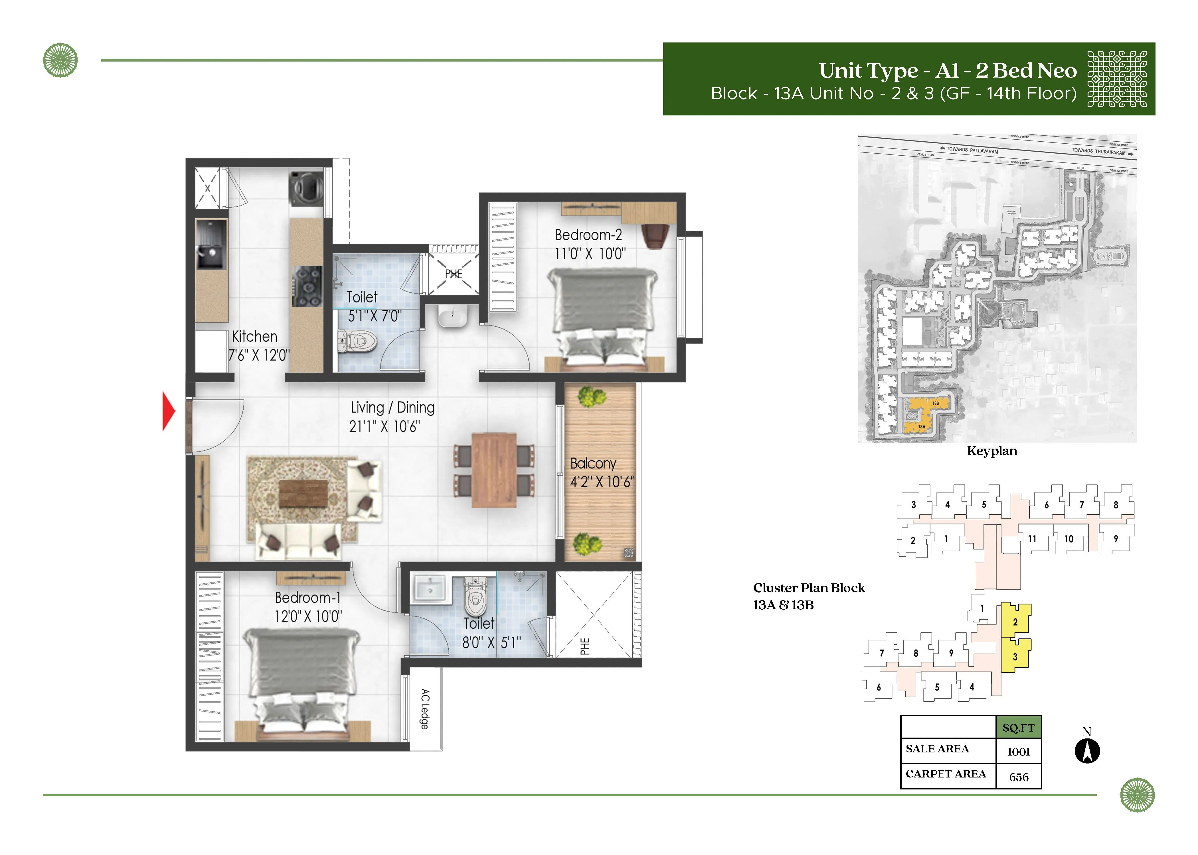 Prestige Pallavaram Gardens 2 BHK 1001 Sq Ft