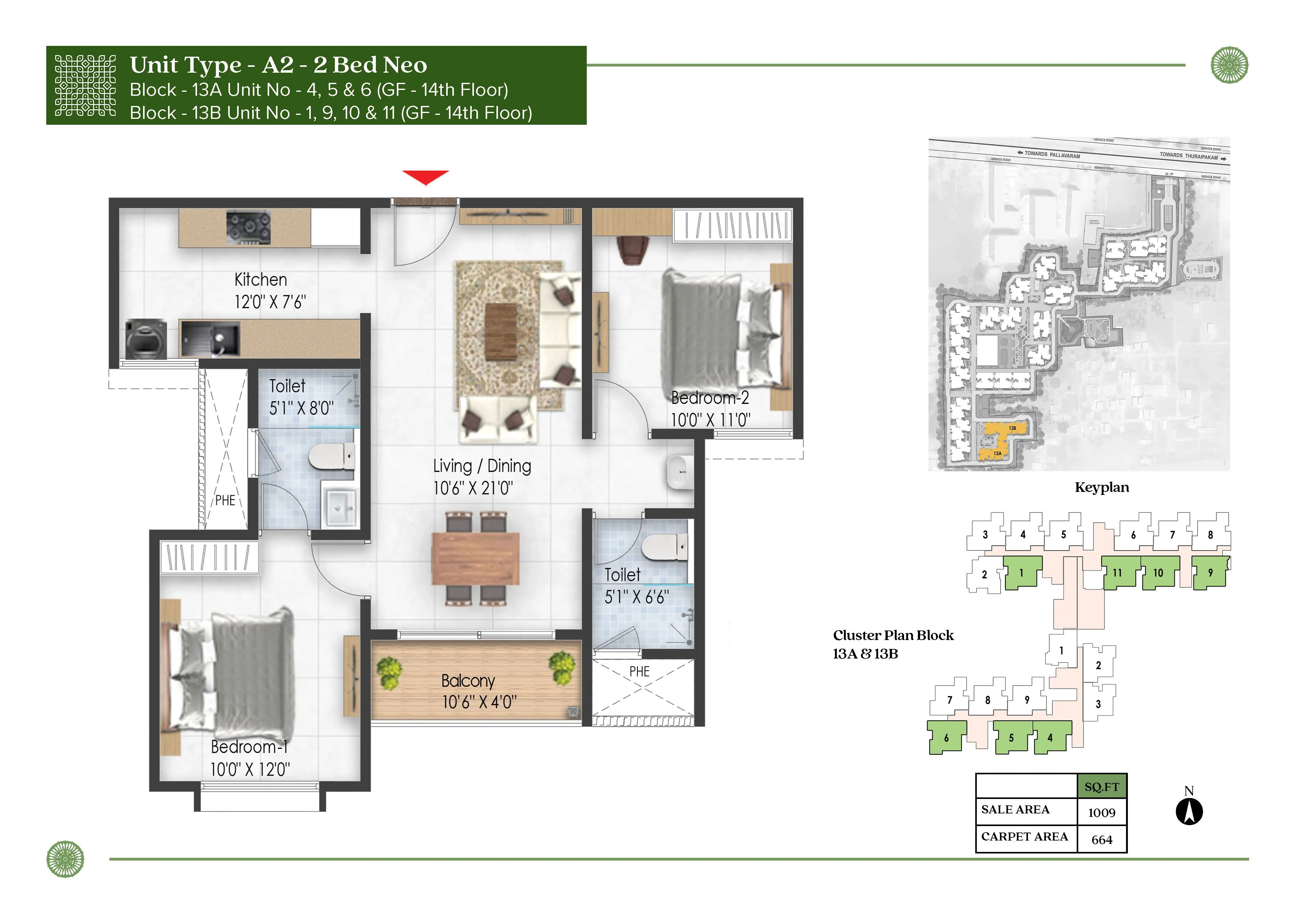 Prestige Pallavaram Gardens 2 BHK 1009 Sq Ft