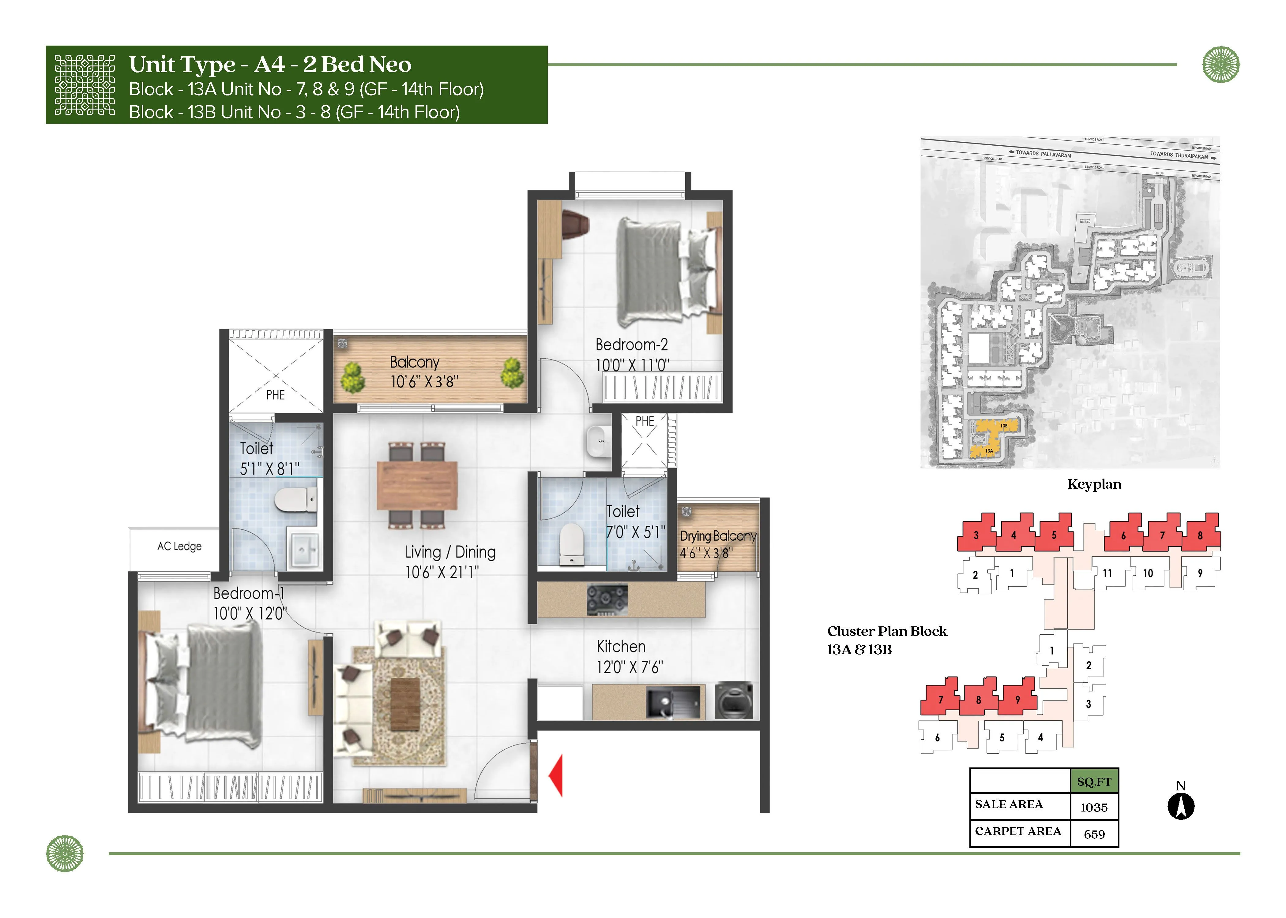 Prestige Pallavaram Gardens 2 BHK 1035 Sq Ft