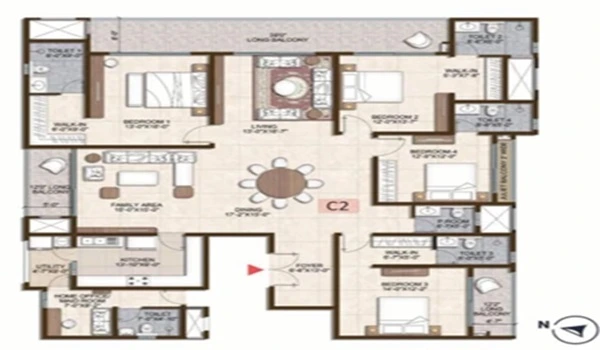 Prestige Pallavaram Gardens 4 BHK Floor Plan