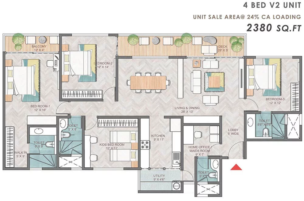 4 BHK 2380 Sq Ft Floor Plan of Prestige Park Grove