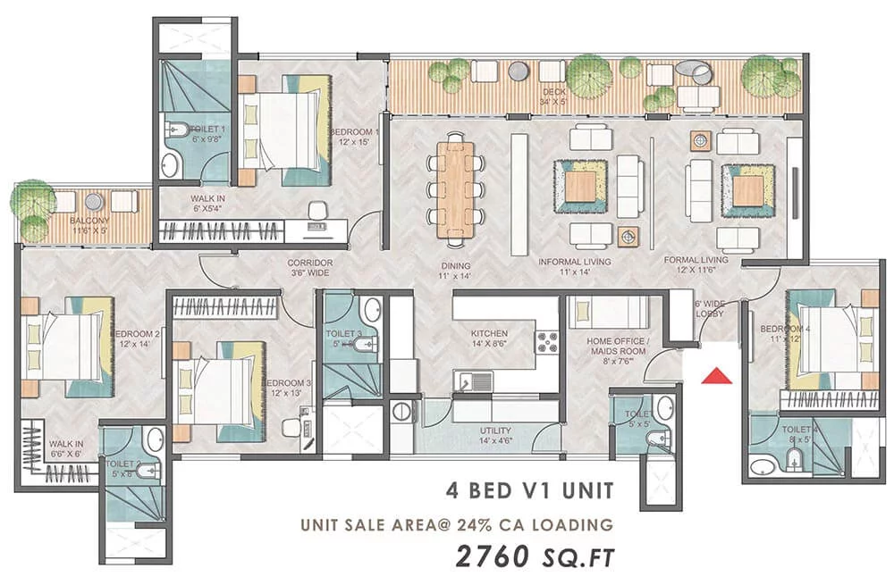 4 BHK 2760 Sq Ft Floor Plan of Prestige Park Grove
