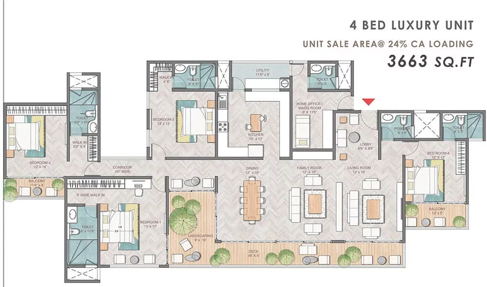 4 BHK 3663 Sq Ft Floor Plan of Prestige Park Grove
