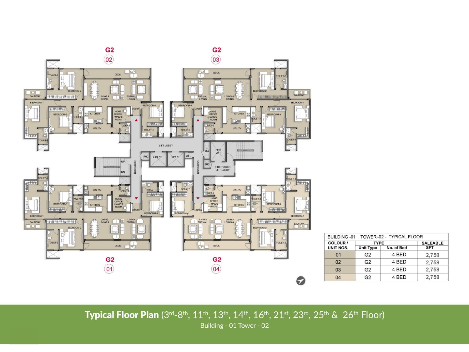 Typical Floor Plan Building 1, Tower 2 of Prestige Park Grove