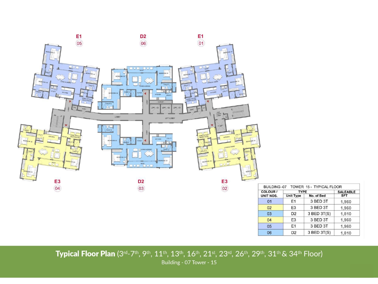 Typical Floor Plan Building 7, Tower 15 of Prestige Park Grove
