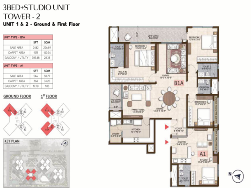 3 BHK 2442 Sq Ft Floor Plan of Prestige Pine Forest