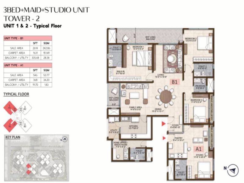 3 BHK 2614 Sq Ft Floor Plan of Prestige Pine Forest