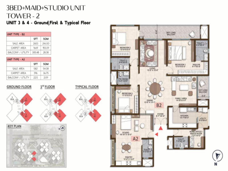 3 BHK 2653 Sq Ft Floor Plan of Prestige Pine Forest