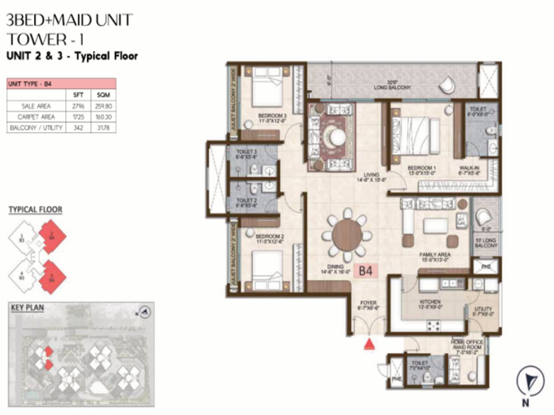 3 BHK 2679 Sq Ft Floor Plan of Prestige Pine Forest