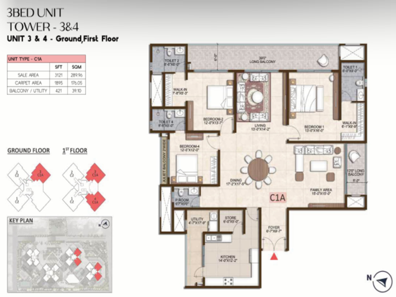 3 BHK 3121 Sq Ft Floor Plan of Prestige Pine Forest
