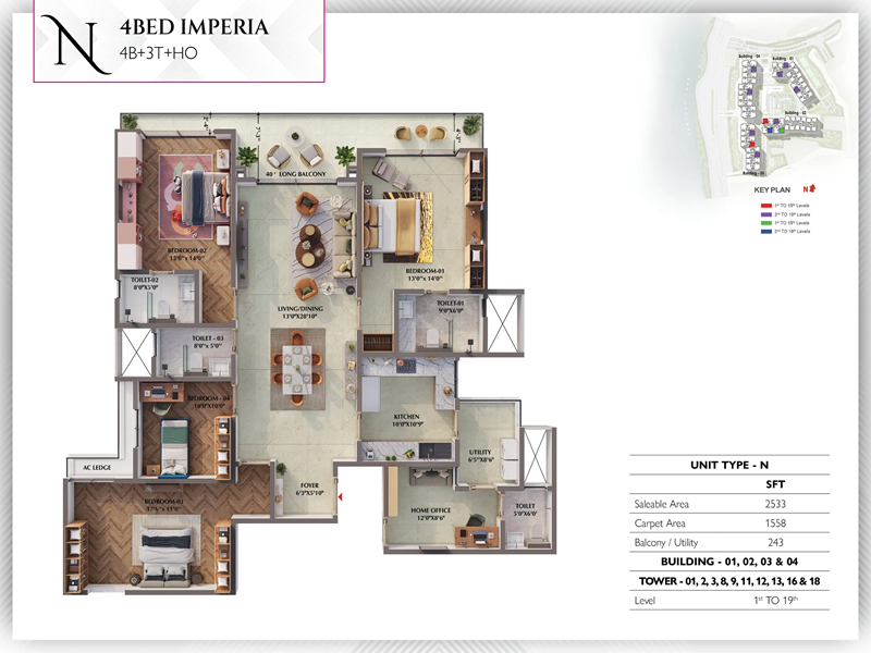 3.5 BHK Floor Plan 2533 sqft of Prestige Raintree Park 3 BHK Regalia Floor Plan 2533 sqft – Prestige Raintree Park Whitefield
