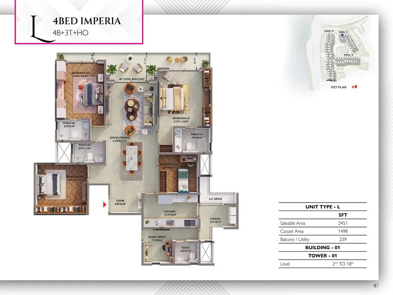 4 BHK Floor Plan 2451 sqft of Prestige Raintree Park 4 BHK Imperia Floor Plan 2451 sqft of Prestige Raintree Park
