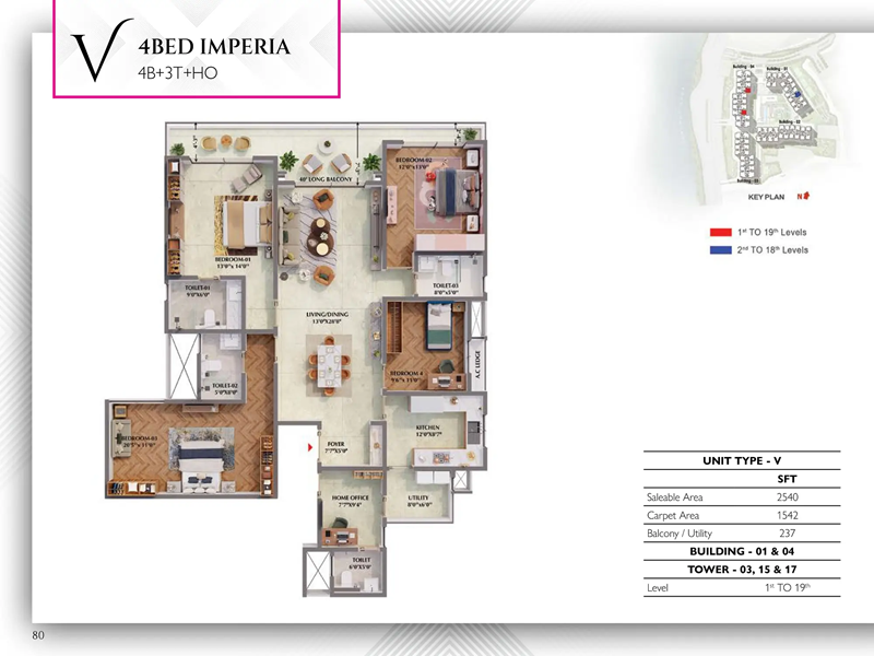 4 BHK Floor Plan 2540 sqft of Prestige Raintree Park 4 BHK Imperia Floor Plan 2540 sqft of Prestige Raintree Park Whitefield