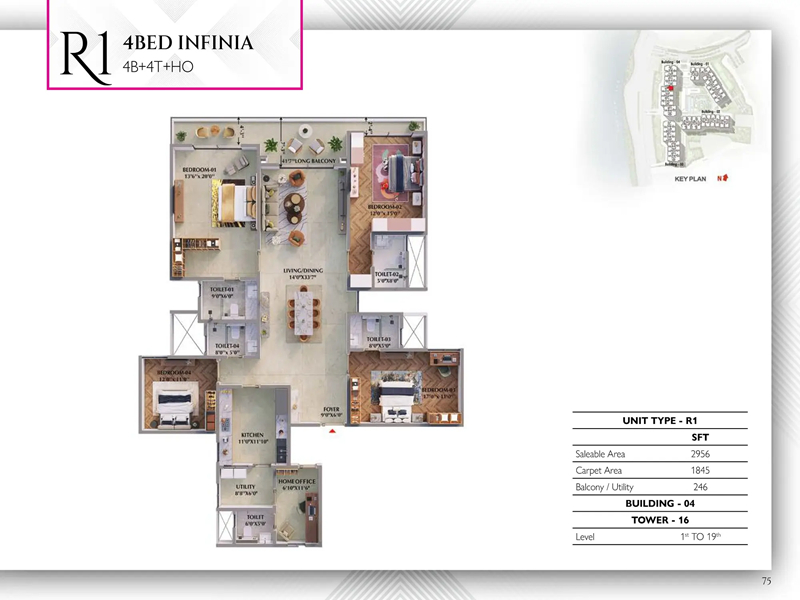 4 BHK Floor Plan 2956 sqft of Prestige Raintree Park 2956 sqft 4 BHK Infinia Floor Plan - Prestige Raintree Park Varthur Road