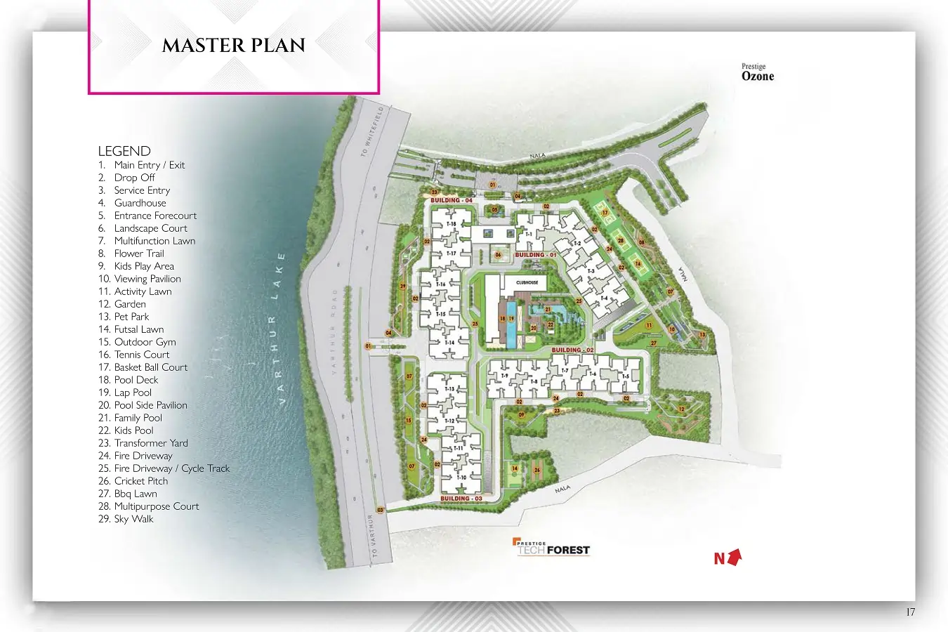 Prestige Raintree Park master plan layout – 21 acres with 18 towers and 3-acre landscaped courtyard