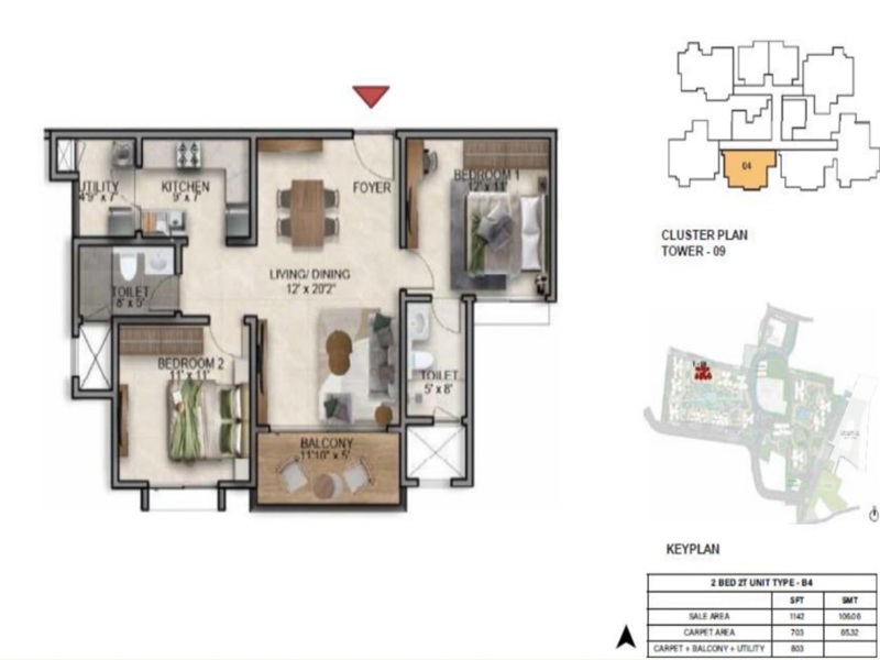 Prestige Southern Star 2 BHK Floor Plan