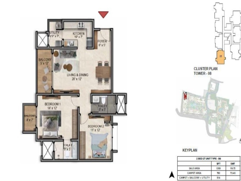 Featured Image of the 2 BHK Floor Plan at Prestige Southern Star