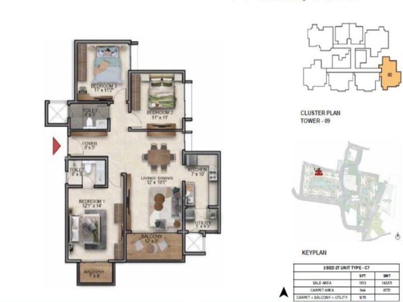 Featured Image of the 3 BHK Floor Plan at Prestige Southern Star
