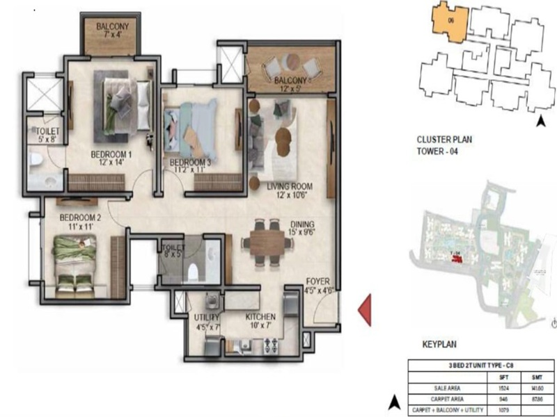 Featured Image of the 3 BHK Floor Plan at Prestige Southern Star