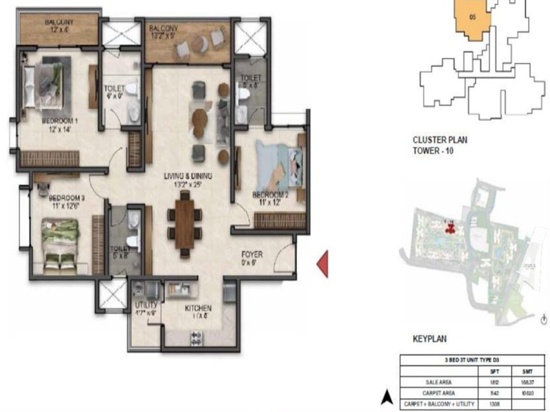 Featured Image of the 3 BHK Floor Plan at Prestige Southern Star