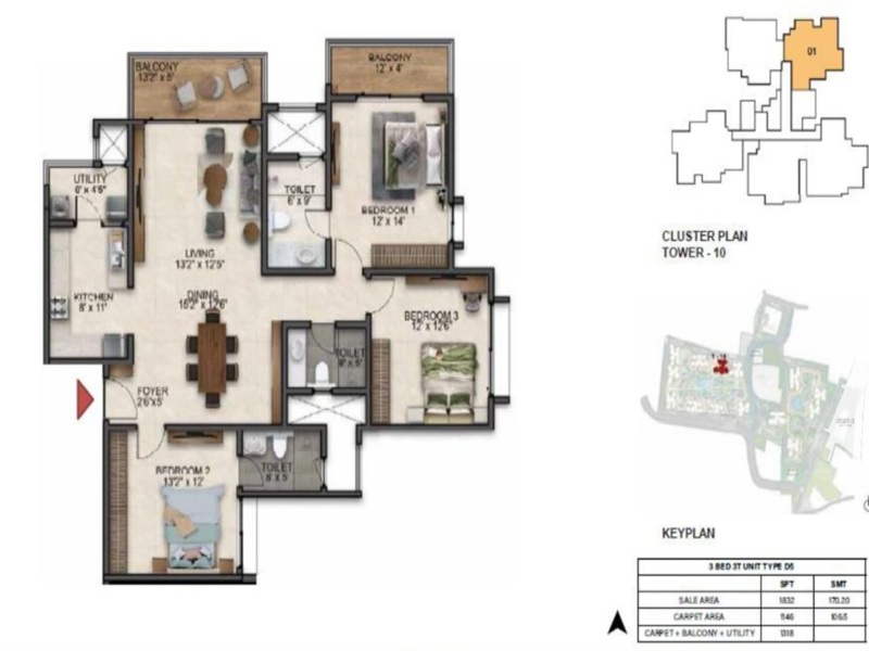 Featured Image of the 3 BHK Floor Plan at Prestige Southern Star