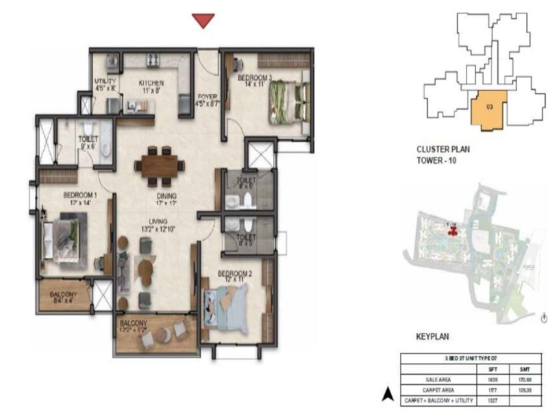 Featured Image of the 3 BHK Floor Plan at Prestige Southern Star