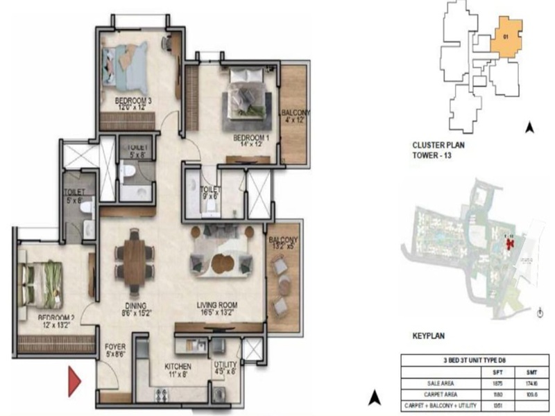 Featured Image of the 3 BHK Floor Plan at Prestige Southern Star