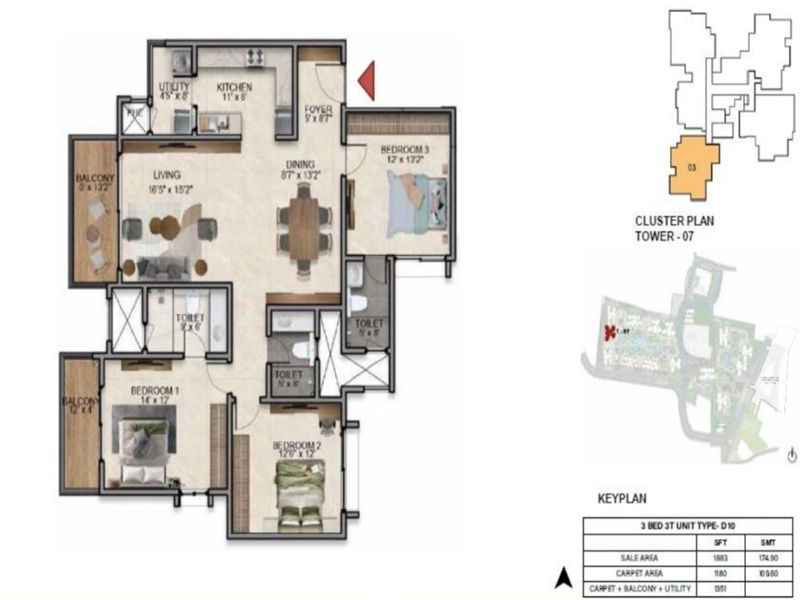 Featured Image of the 3 BHK Floor Plan at Prestige Southern Star