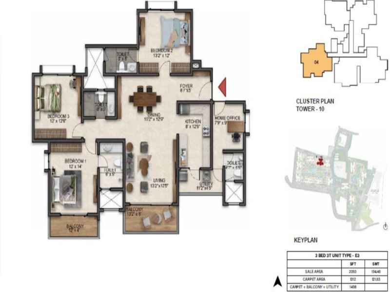 Featured Image of the 3 BHK Floor Plan at Prestige Southern Star