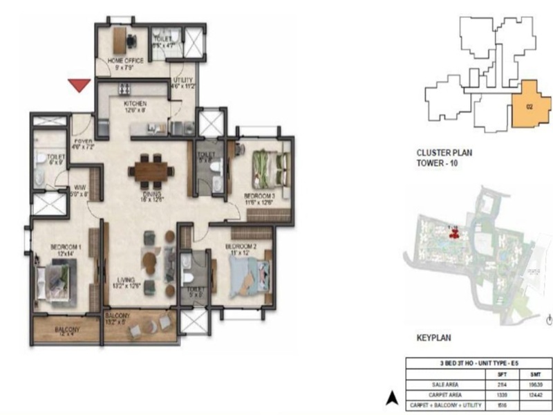 Featured Image of the 3 BHK Floor Plan at Prestige Southern Star