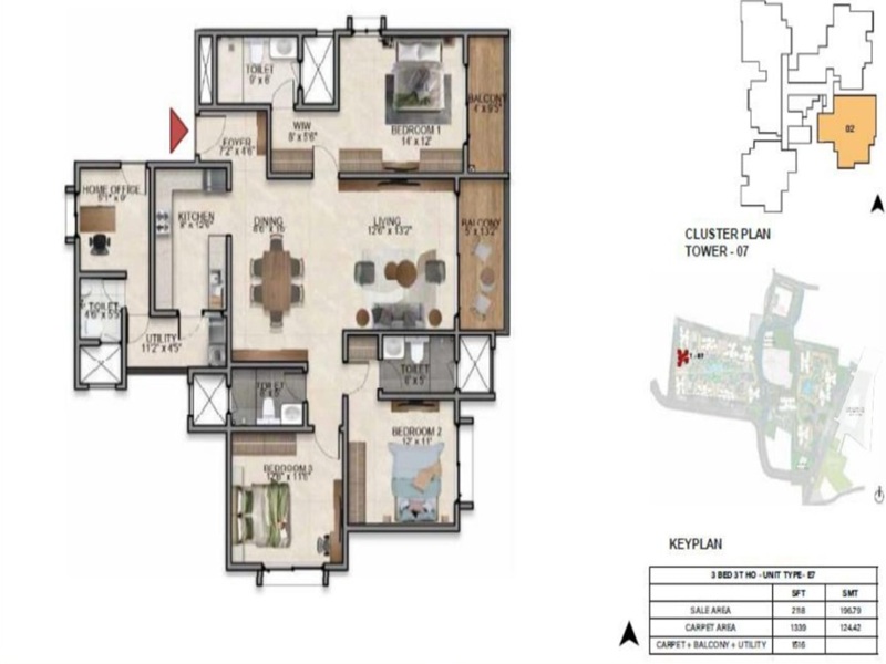 Featured Image of the 3 BHK Floor Plan at Prestige Southern Star