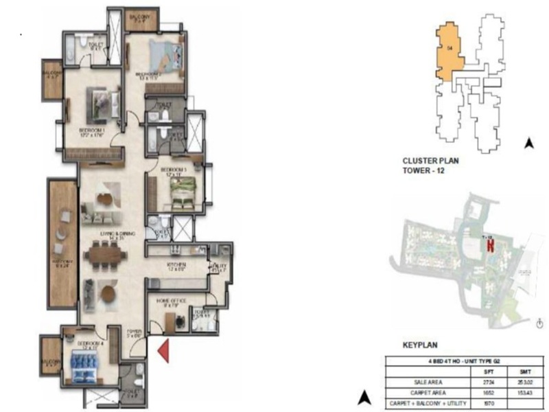 Prestige Southern Star 4 BHK Floor Plan
