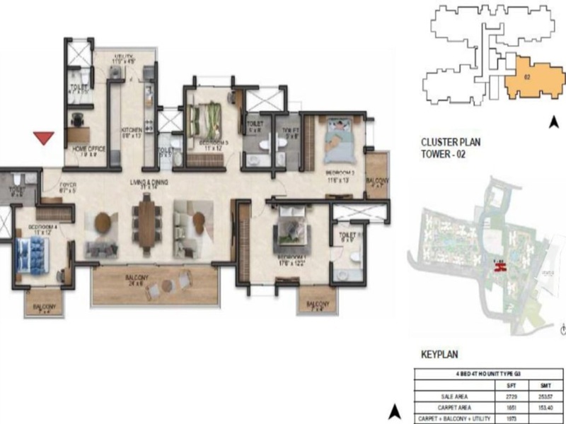 Featured Image of the 4 BHK Floor Plan at Prestige Southern Star