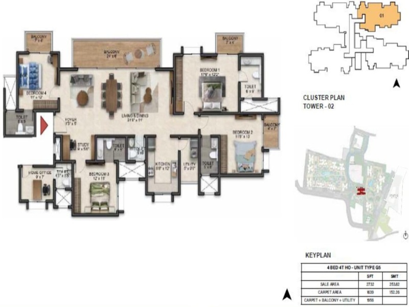 Featured Image of the 4 BHK Floor Plan at Prestige Southern Star