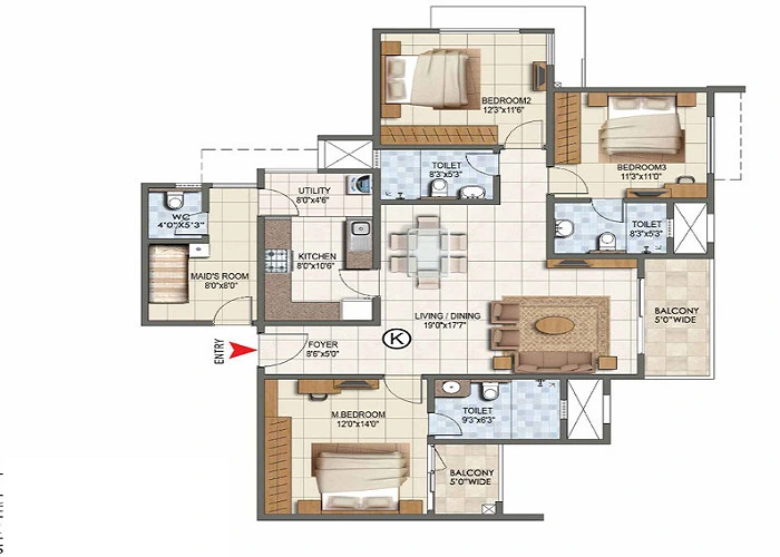 Villa floor plan of Prestige Southern Star featuring spacious bedrooms, living areas, kitchen, and premium amenities on Begur Road.