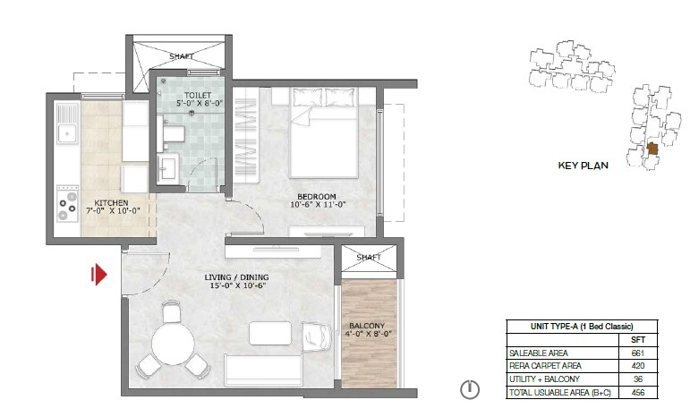 1 BHK 661 Sq Ft Floor Plan