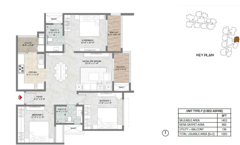 3 BHK 1452 Sq Ft Floor Plan