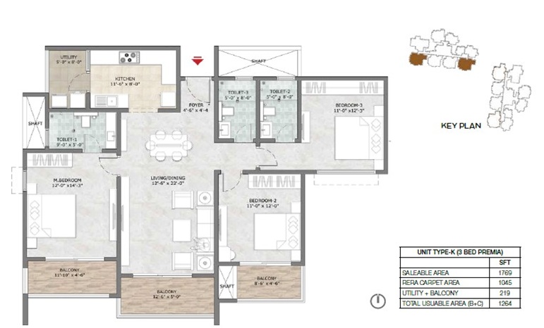 3 BHK 1769 Sq Ft Floor Plan