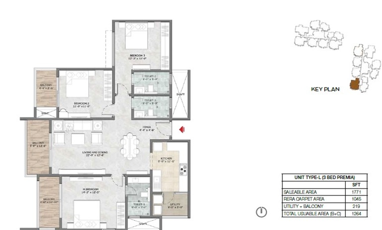 3 BHK 1771 Sq Ft Floor Plan