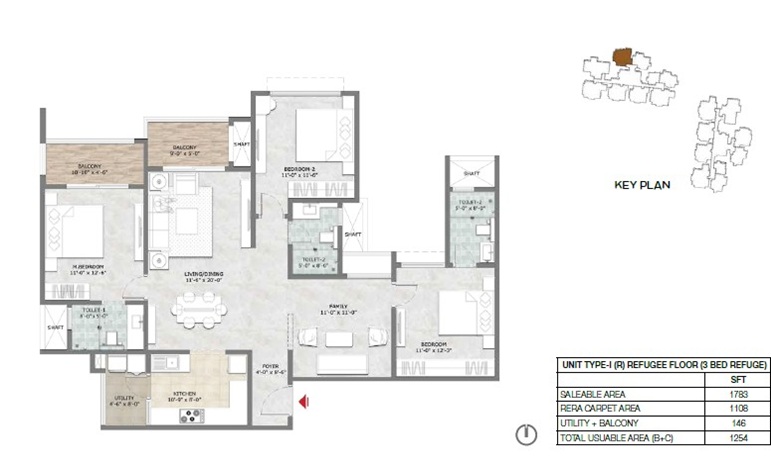 3 BHK 1783 Sq Ft Floor Plan