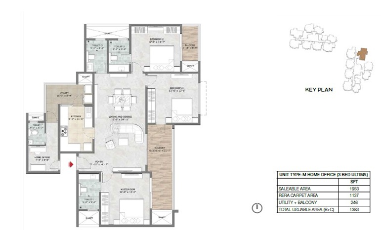 3 BHK 1963 Sq Ft Floor Plan