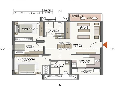 The Prestige City Hyderabad 3 BHK Floor Plan