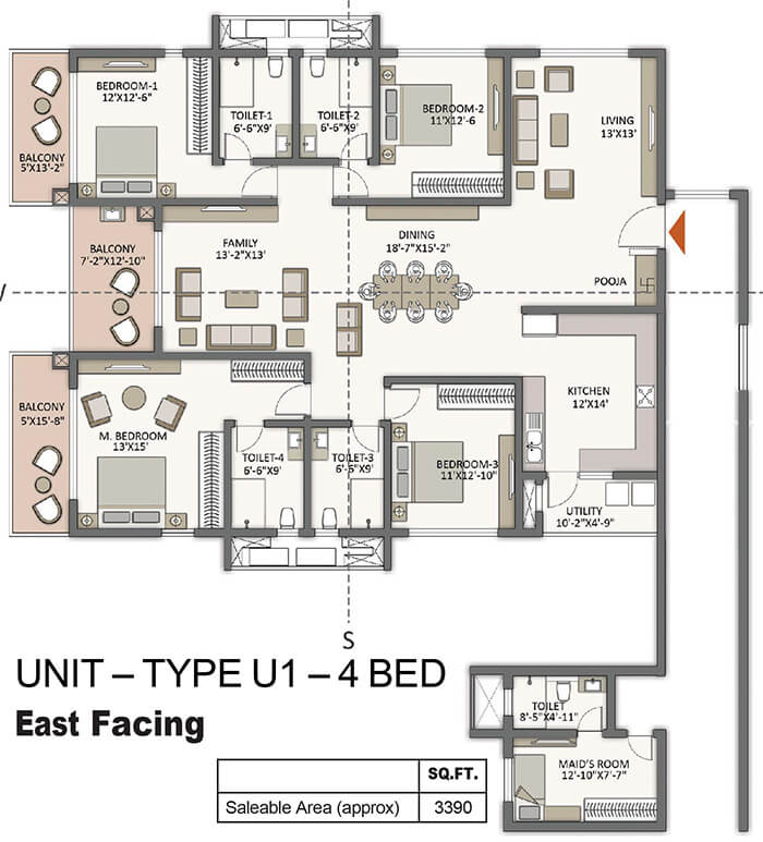 The Prestige City Hyderabad 4 BHK 3390 Sq Ft Floor Plan