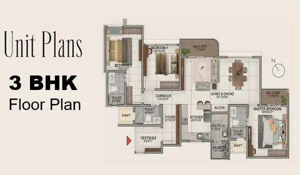 Prestige Evergreen 3 BHK Floor Plan
