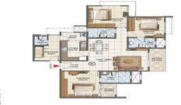 3 BHK apartment floor plan of Prestige Suncrest